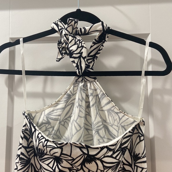 Ann Taylor Loft Size Small Halter Top Ties Black & White Floral Pattern EUC - Picture 8 of 11